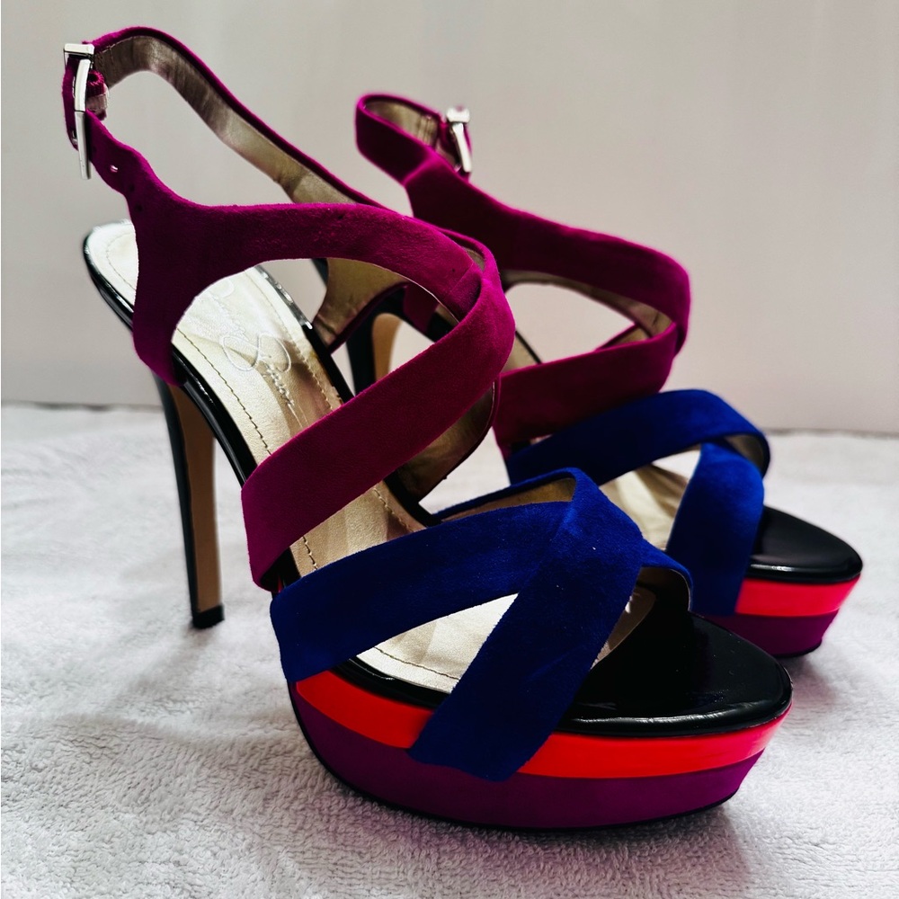 Jessica Simpson Pink and Blue Strappy Heels